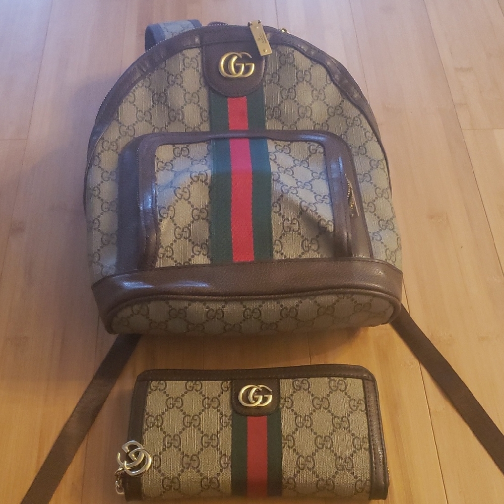 Gucci Monogram Backpack and Wallet Set